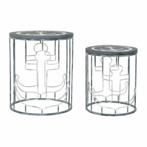 SET VAN 2 KLEINE TAFELS DKD HOME DECOR BLAUW WIT 50 X 50 X 60 CM