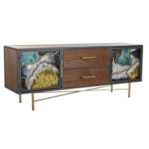 TV-MEUBEL DKD HOME DECOR GEEL GROEN GOUD DONKERBRUIN METAAL KRISTAL 140 X 35 X 55 CM