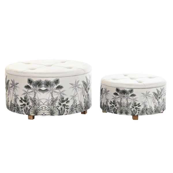 VOETENSTEUN DKD HOME DECOR BEIGE POLYESTER MDF GROEN TROPISCH (80 X 80 X 43 CM)