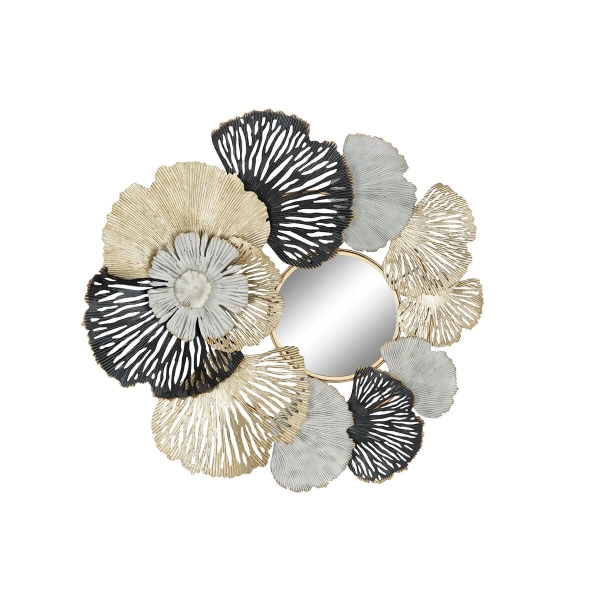 Wandspiegel DKD Home Decor Wit Zwart Gouden Blad van een plant Mediterrane 74 x 6 x 75 cm