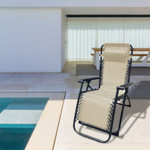 Marbueno Vouwstoel Staal Met Kussen Tuin en Zwembad 90X66X108 cm Zwaartekracht Nul Beige 10005