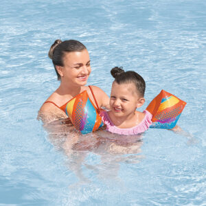 Bestway Opblaasbare Mouwen Zachte Stof Veiligheid Baby Assorti Kleur UPF 50+ 38x16,5cm +3 tot 6 Jaar Strand en Zwembad 32183