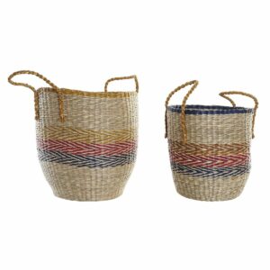 Basket spelset DKD Home Decor Oranje Groen Zeegras (35 x 22 x 46 cm) (2 pcs)