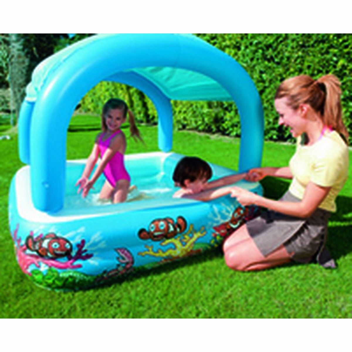 Bestway Opblaasbaar Kinderzwembad Afneembaar Dak 140x140x114 cm +2 Jaar Tuin 52192 - Afbeelding 2