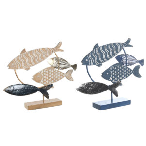 Decoratieve figuren DKD Home Decor 53 x 9 x 45 cm Natuurlijk Blauw Gouden Spiralen Mediterrane (2 Stuks)